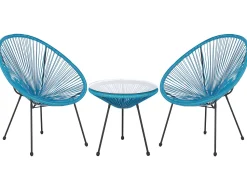 Beliani Parvekekalustesetti Rottinkinen Sininen Acapulco Ii Sale