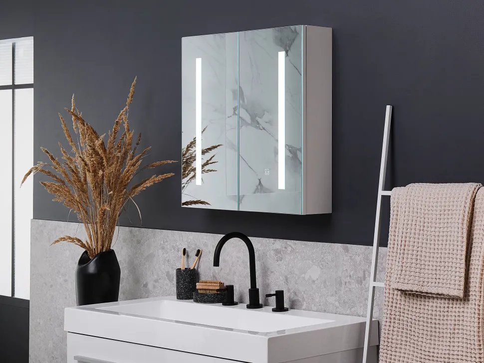 Beliani Peilikaappi Led-Valo Valkoinen 60 X 60 Cm Chabunco Cheap