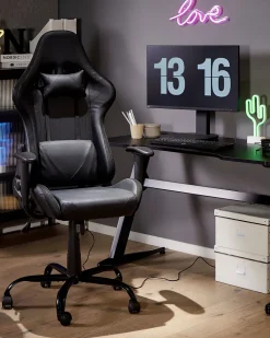 Beliani Pelituoli Keinonahka Led-Valo Musta Gleam Best Sale