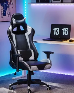 Beliani Pelituoli Keinonahka Musta/Hopea Knight Flash Sale