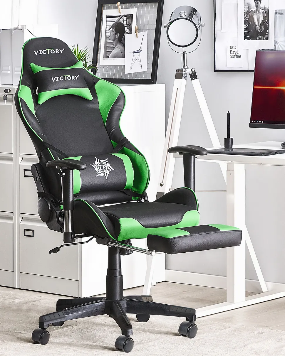 Beliani Pelituoli Keinonahka Musta/Vihrea Victory Fashion