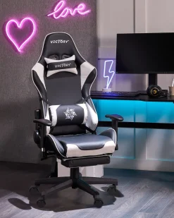 Beliani Pelituoli Keinonahka Musta/Valkoinen Victory Best Sale