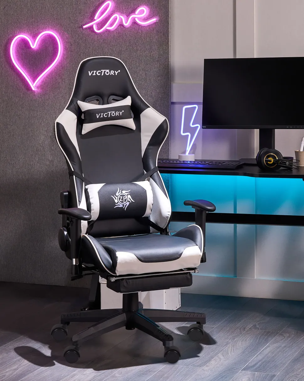 Beliani Pelituoli Keinonahka Musta/Valkoinen Victory Best Sale