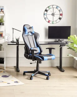 Beliani Pelituoli Keinonahka Musta/Tummansininen Gamer Shop