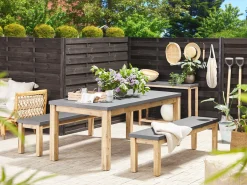 Beliani Poytaryhma 6-Istuttava - Poyta Ja 2 Penkkia Harmaa Ostuni Online