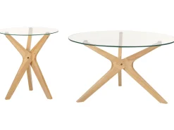 Beliani Poytasetti Lasitasolla Kumipuu Vaalea Puu 2 Kpl Valley Sale