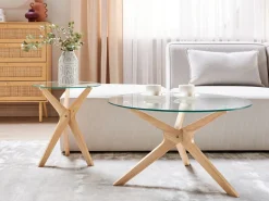 Beliani Poytasetti Lasitasolla Kumipuu Vaalea Puu 2 Kpl Valley Sale