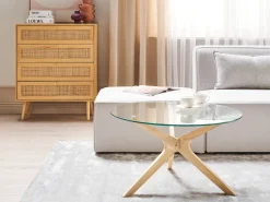 Beliani Poytasetti Lasitasolla Kumipuu Vaalea Puu 2 Kpl Valley Sale