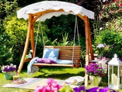 Beliani Puinen Pihakeinu Katoksella Beige Andria Best Sale