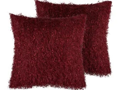Beliani Punainen 2 Kpl Koristetyynysetti Hapsuilla 45 X 45 Cm Hellebore Shop