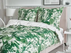 Beliani Pussilakanasetti Puuvilla Valkoinen/Vihrea 155 X 220 Cm Greenwood Cheap