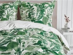 Beliani Pussilakanasetti Puuvilla Valkoinen/Vihrea 155 X 220 Cm Greenwood Cheap