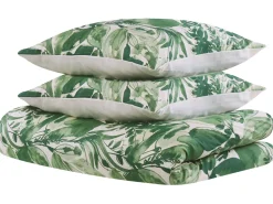 Beliani Pussilakanasetti Puuvilla Valkoinen/Vihrea 155 X 220 Cm Greenwood Cheap