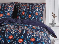 Beliani Pussilakanasetti Satiinipuuvilla Tummansininen 135 X 200 Cm Madrona Fashion