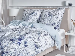 Beliani Pussilakanasetti Satiinipuuvilla Valkoinen/Sininen 155 X 220 Cm Ballard Cheap