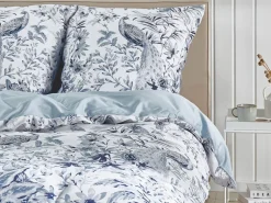 Beliani Pussilakanasetti Satiinipuuvilla Valkoinen/Sininen 155 X 220 Cm Ballard Cheap