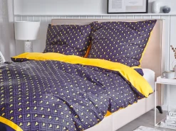 Beliani Pussilakanasetti Satiinipuuvilla Tummansininen/Keltainen 135 X 200 Cm Wallingford Shop