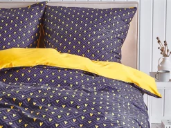 Beliani Pussilakanasetti Satiinipuuvilla Tummansininen/Keltainen 135 X 200 Cm Wallingford Shop