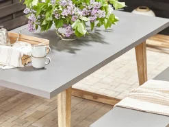 Beliani Puutarhakalustesetti Poydalla Ja 2 Penkilla Harmaa/Vaalea Puu Oria Store