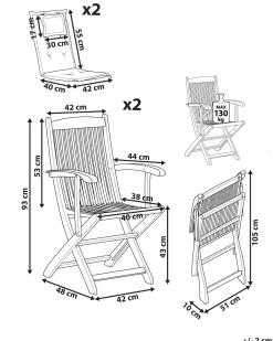 Beliani Puutarhatuoli 2 Kpl Punainen Paallinen Maui Best