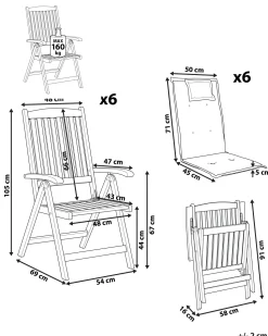 Beliani Puutarhatuoli Akasiapuu Tumma Puu/Sininen 6 Kpl Toscana Store