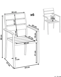 Beliani Puutarhatuoli Alumiini Musta 6 Kpl Vernio Discount