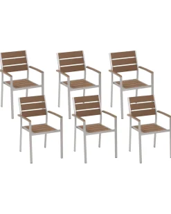 Beliani Puutarhatuoli Alumiini Vaalea Puu 6 Kpl Vernio Hot