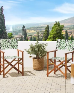 Beliani Puutarhatuoli Tumma Akasiapuu Vaihtokangas 2 Kpl Harmaa/Lehtikuvio 2 Kpl Cine Sale