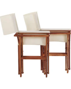 Beliani Puutarhatuoli Tumma Akasiapuu Vaihtokangas 2 Kpl Luonnonvalkoinen/Oliivikuvio 2 Kpl Cine Cheap