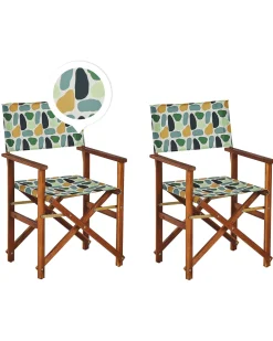 Beliani Puutarhatuoli Tumma Akasiapuu Vaihtokangas 2 Kpl Luonnonvalkoinen/Geometrininen Kuvio 2 Kpl Cine New