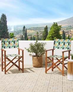 Beliani Puutarhatuoli Tumma Akasiapuu Vaihtokangas 2 Kpl Luonnonvalkoinen/Geometrininen Kuvio 2 Kpl Cine New