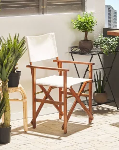 Beliani Puutarhatuoli Tumma Akasiapuu Vaihtokangas 2 Kpl Luonnonvalkoinen/Geometrininen Kuvio 2 Kpl Cine New