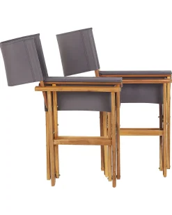 Beliani Puutarhatuoli Vaalea Akasiapuu Vaihtokangas 2 Kpl Harmaa/Lehtikuviot 2 Kpl Cine New