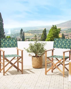 Beliani Puutarhatuoli Vaalea Akasiapuu Vaihtokangas 2 Kpl Harmaa/Oliivikuvio 2 Kpl Cine New