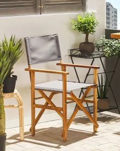 Beliani Puutarhatuoli Vaalea Akasiapuu Vaihtokangas 2 Kpl Harmaa/Oliivikuvio 2 Kpl Cine New