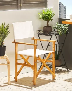 Beliani Puutarhatuoli Vaalea Akasiapuu Vaihtokangas 2 Kpl Luonnonvalkoinen/Flamingokuvio 2 Kpl Cine Best Sale