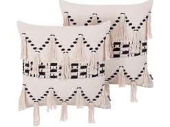 Beliani Puuvillainen Beige/Musta Tyynysetti 2 Kpl 45 X 45 Cm Thondi New