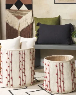 Beliani Puuvillakori Beige/Punainen 2 Kpl Khel Cheap