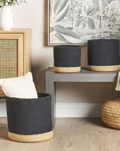 Beliani Puuvillakori Musta/Beige 3 Kpl Basima Cheap