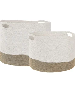 Beliani Puuvillakori Valkoinen/Beige 2 Kpl Kahan Discount