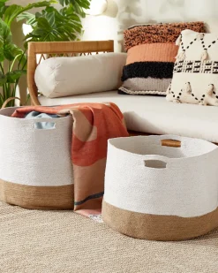 Beliani Puuvillakori Valkoinen/Beige 2 Kpl Kahan Discount