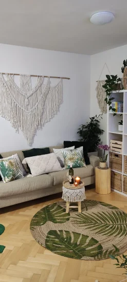 Beliani Pyorea Juuttimatto 140 Cm Lehtikuvioilla Bugay Shop