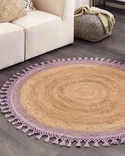 Beliani Pyorea Matto Juutti Beige/Violetti 140 Cm Marts Clearance