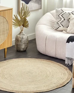 Beliani Pyorea Matto Juutti Vaalea Beige 120 Cm Menemen Hot