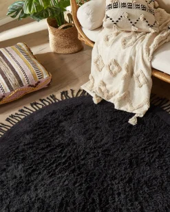 Beliani Pyorea Matto Puuvilla Musta 140 Cm Bitlis Clearance