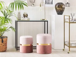 Beliani Rahi Sametti Säilytystila Vaaleanpunainen 2 Kpl Wichita Cheap