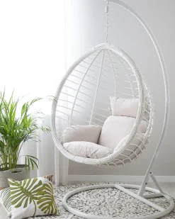 Beliani Riipputuoli Jalustalla Polyrottinki Valkoinen Fano Store