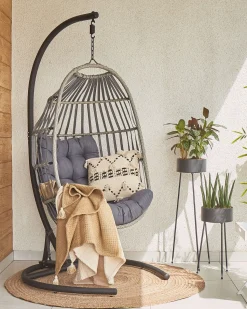 Beliani Riipputuoli Jalustalla Polyrottinki Tummanharmaa Sesia Cheap