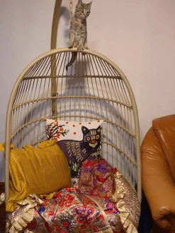 Beliani Riipputuoli Jalustalla Polyrottinki Beige Allera Store