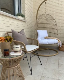 Beliani Riipputuoli Jalustalla Polyrottinki Beige Allera Store